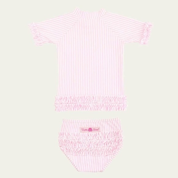 RuffleButts seersucker One Piece Rash guard Swimsuit 6/9m - Picture 2 of 5